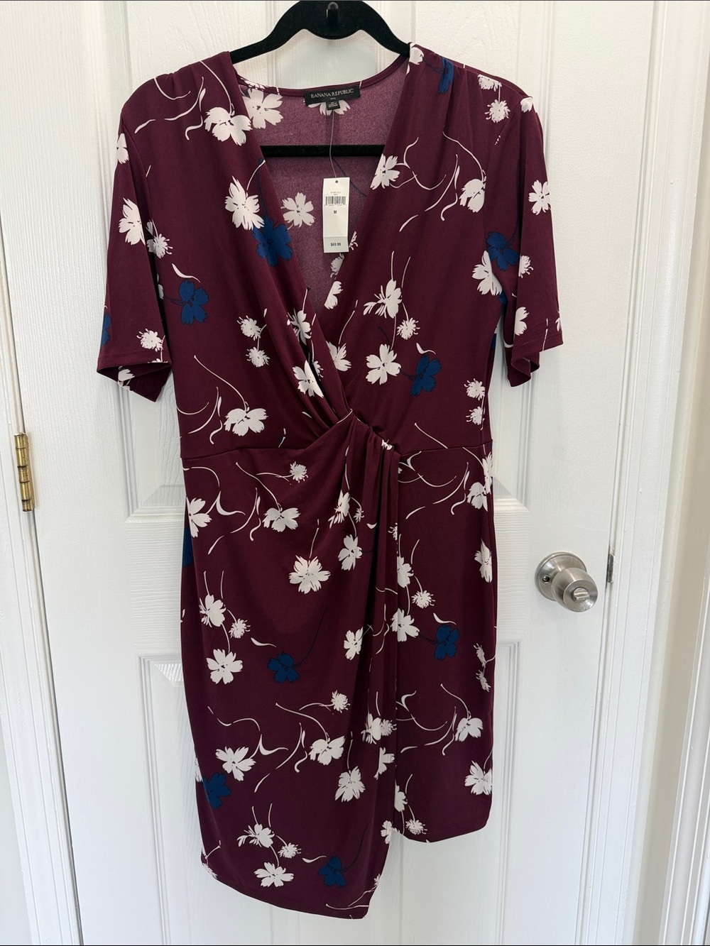 Banana Republic Burgundy Floral Twist-Front Midi Dress
